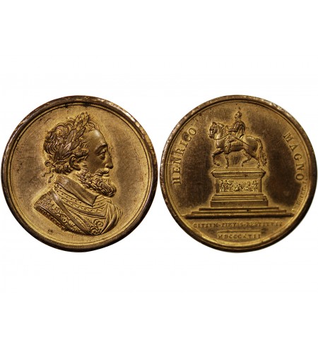 LOUIS XVIII, STATUE D'HENRI IV - MEDAILLE CUIVRE poinçon Corne (après 1879)