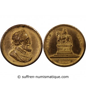 LOUIS XVIII, STATUE D'HENRI IV - MEDAILLE CUIVRE poinçon Corne (après 1879)