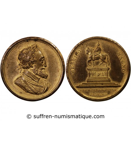 LOUIS XVIII, STATUE D'HENRI IV - MEDAILLE CUIVRE poinçon Corne (après 1879)