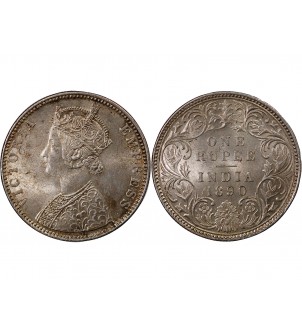 INDE, VICTORIA - 1 RUPEE ARGENT 1890 B BOMBAY 2