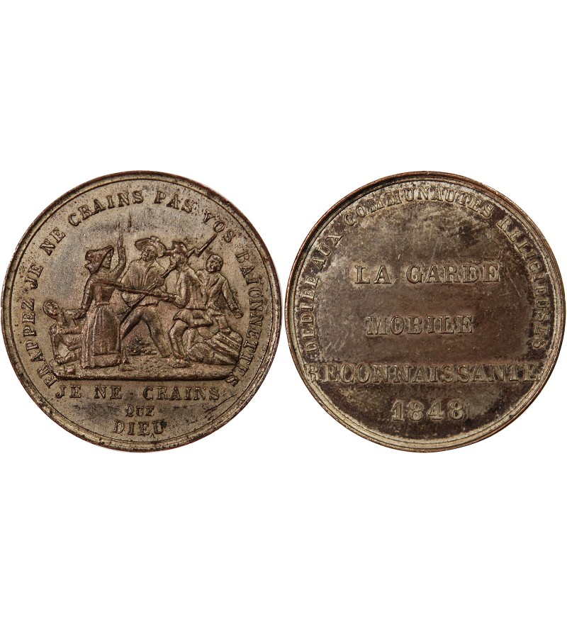 IIe RÉPUBLIQUE, GARDE MOBILE – MÉDAILLE CUIVRE ARGENTÉ 1848