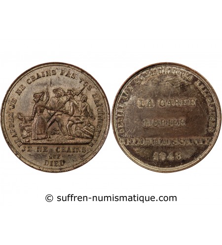 IIe RÉPUBLIQUE, GARDE MOBILE – MÉDAILLE CUIVRE ARGENTÉ 1848
