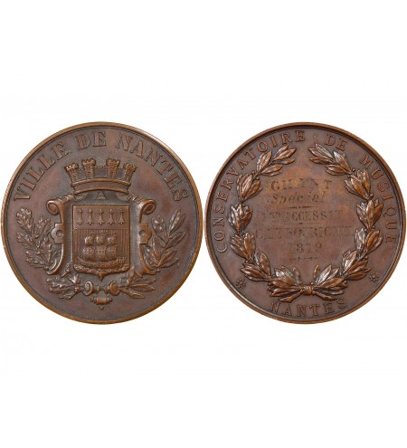 VILLE DE NANTES, CONSERVATOIRE DE MUSIQUE - MÉDAILLE CUIVRE inscrite en 1879