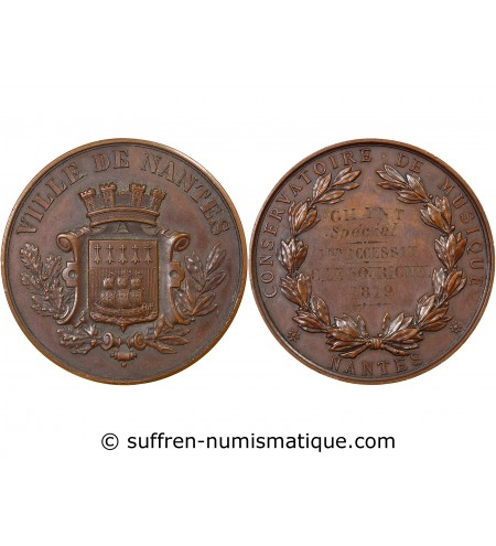 VILLE DE NANTES, CONSERVATOIRE DE MUSIQUE - MÉDAILLE CUIVRE inscrite en 1879
