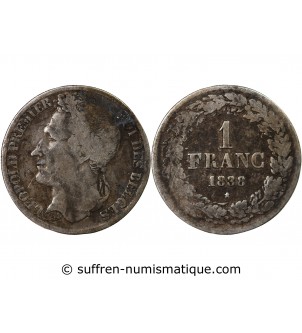 BELGIQUE, LEOPOLD Ier - 1 FRANC ARGENT 1838