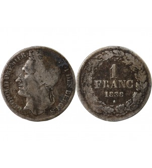 BELGIQUE, LEOPOLD Ier - 1 FRANC ARGENT 1838 2