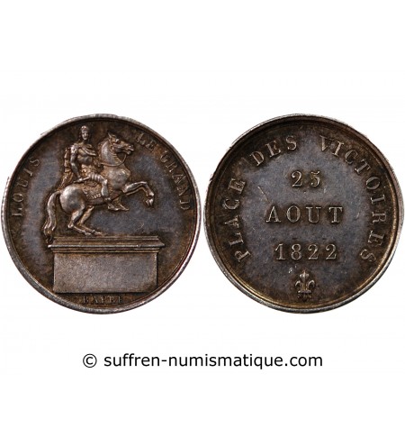 LOUIS XVIII, PLACE DES VICTOIRES - PETITE MEDAILLE ARGENT 1822 - Statue de Louis XIV