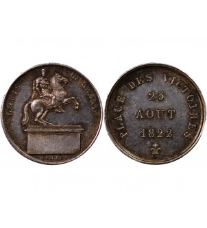 LOUIS XVIII, PLACE DES VICTOIRES - PETITE MEDAILLE ARGENT 1822 - Statue de Louis XIV 2