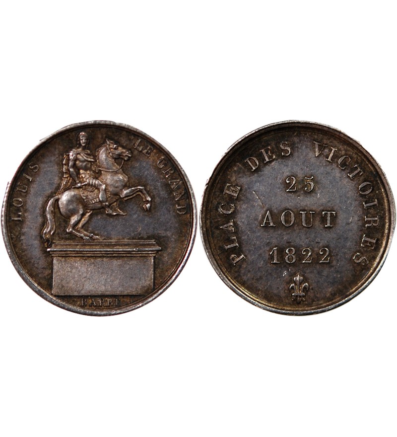 LOUIS XVIII, PLACE DES VICTOIRES - PETITE MEDAILLE ARGENT 1822 - Statue de Louis XIV