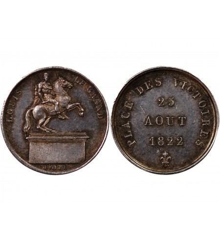 LOUIS XVIII, PLACE DES VICTOIRES - PETITE MEDAILLE ARGENT 1822 - Statue de Louis XIV