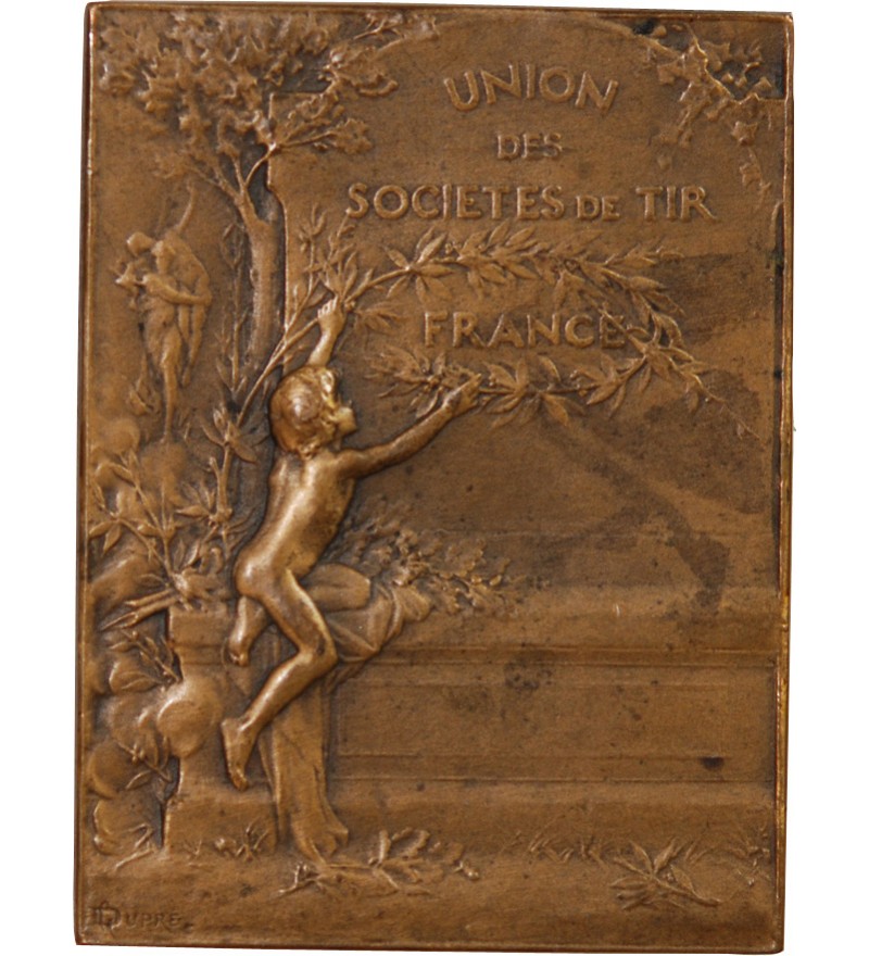 UNION DES SOCIÉTÉS DE TIR DE FRANCE - PLAQUE BRONZE poinçon Corne (après 1879)