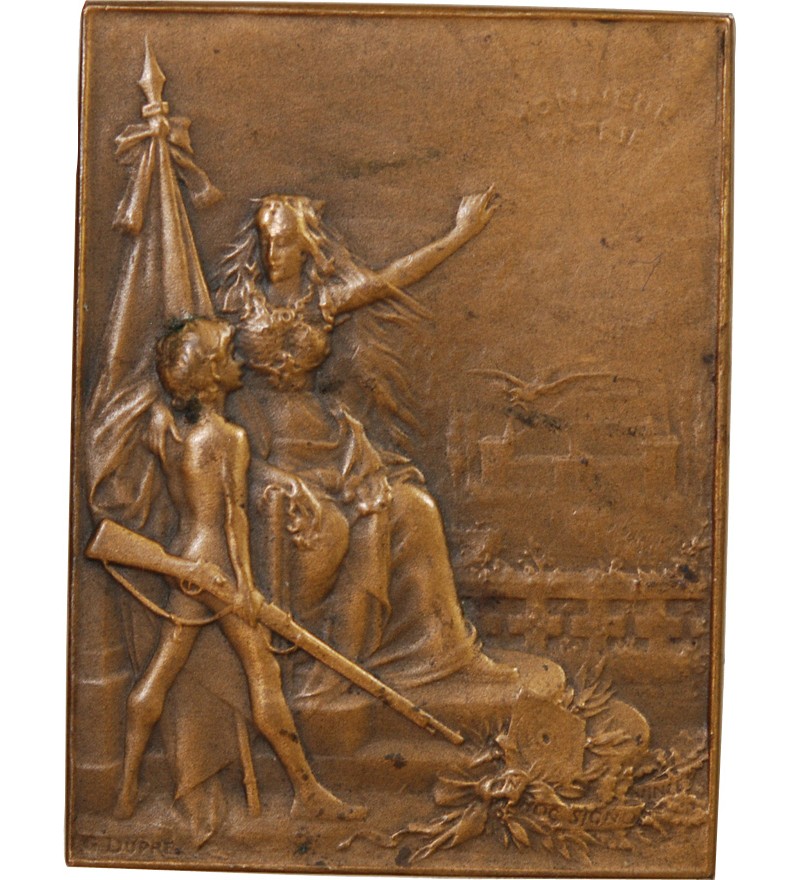 UNION DES SOCIÉTÉS DE TIR DE FRANCE - PLAQUE BRONZE poinçon Corne (après 1879)
