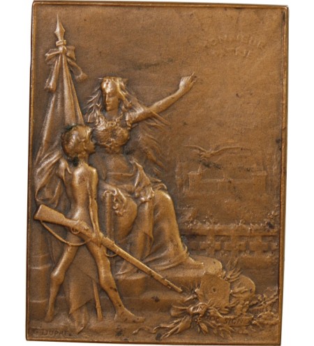 UNION DES SOCIÉTÉS DE TIR DE FRANCE - PLAQUE BRONZE poinçon Corne (après 1879)