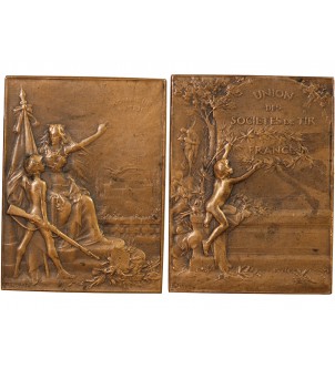 UNION DES SOCIÉTÉS DE TIR DE FRANCE - PLAQUE BRONZE poinçon Corne (après 1879) 2
