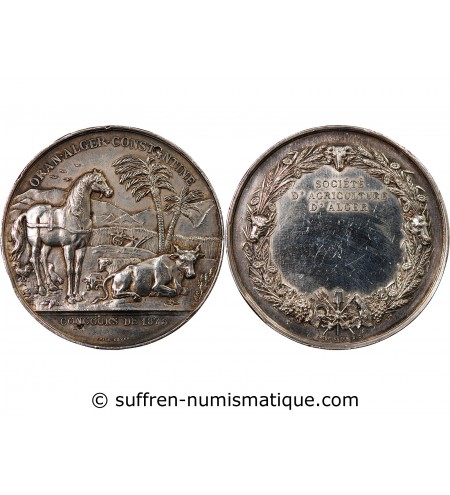 SOCIÉTÉ D'AGRICULTURE D'ALGER - MEDAILLE ARGENT 1876