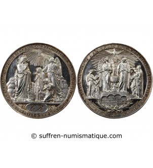 BAPTÊME, COMMUNION - MEDAILLE BRONZE ARGENTÉ inscrite en 1867