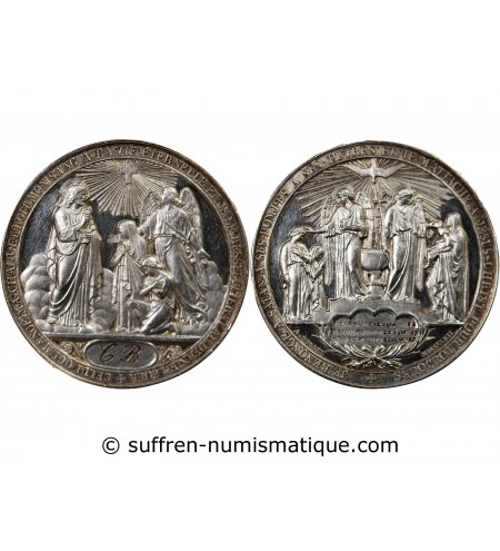 BAPTÊME, COMMUNION - MEDAILLE BRONZE ARGENTÉ inscrite en 1867