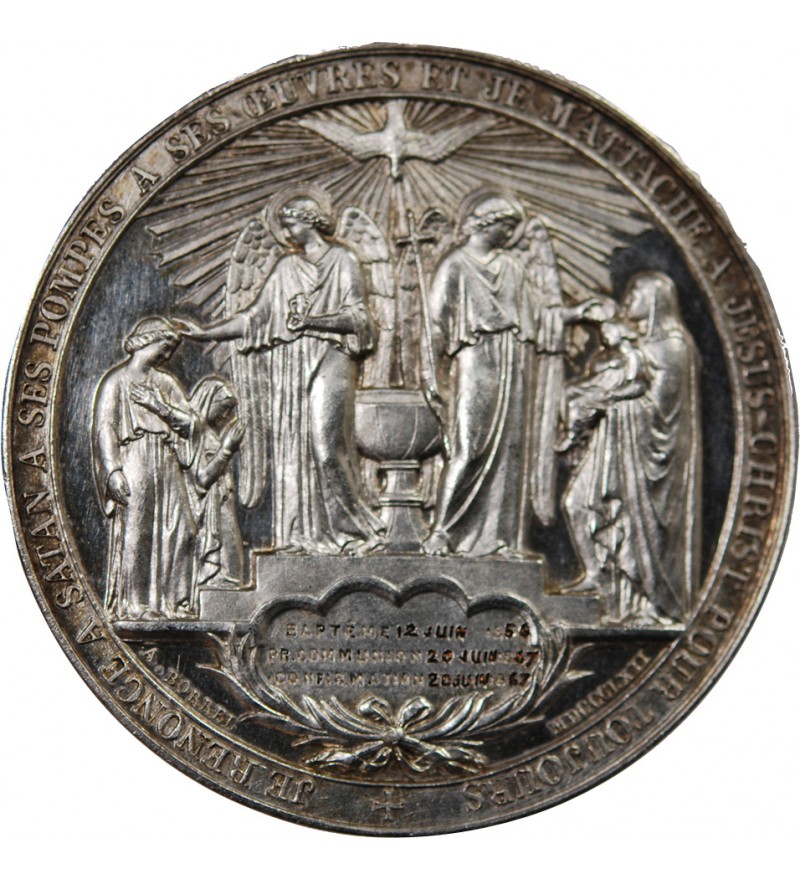 BAPTÊME, COMMUNION - MEDAILLE BRONZE ARGENTÉ inscrite en 1867