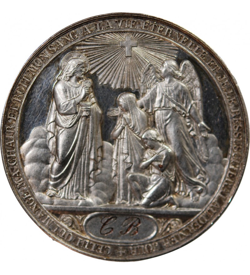 BAPTÊME, COMMUNION - MEDAILLE BRONZE ARGENTÉ inscrite en 1867