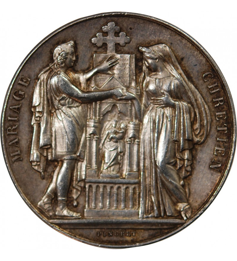 MARIAGE, MARIAGE CHRETIEN - MEDAILLE ARGENT poinçon Corne (après 1879)