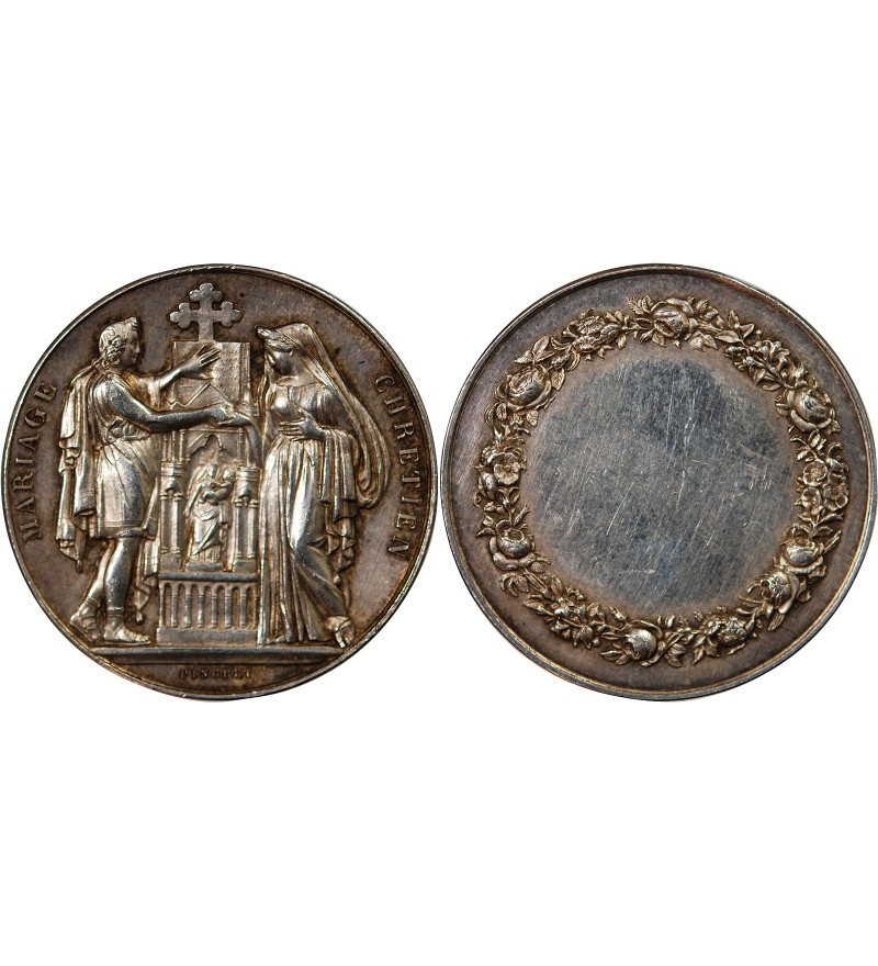 MARIAGE, MARIAGE CHRETIEN - MEDAILLE ARGENT poinçon Corne (après 1879)