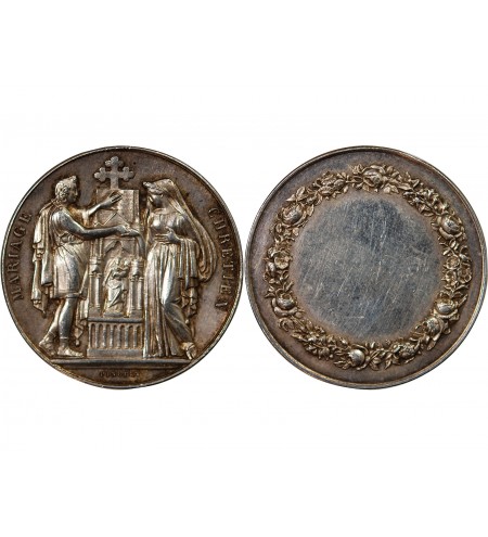 MARIAGE, MARIAGE CHRETIEN - MEDAILLE ARGENT poinçon Corne (après 1879)