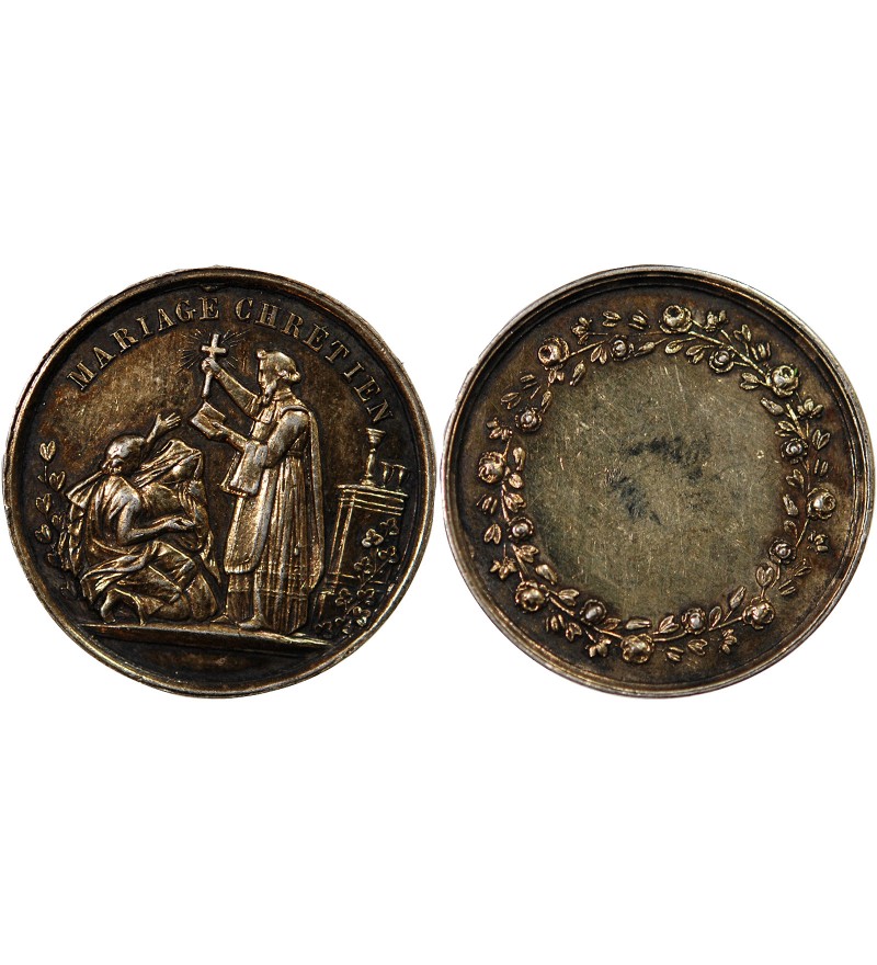 MARIAGE, MARIAGE CHRETIEN - MEDAILLE ARGENT poinçon Main (1845-1860)