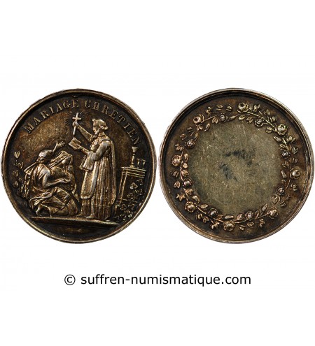 MARIAGE, MARIAGE CHRETIEN - MEDAILLE ARGENT poinçon Main (1845-1860)