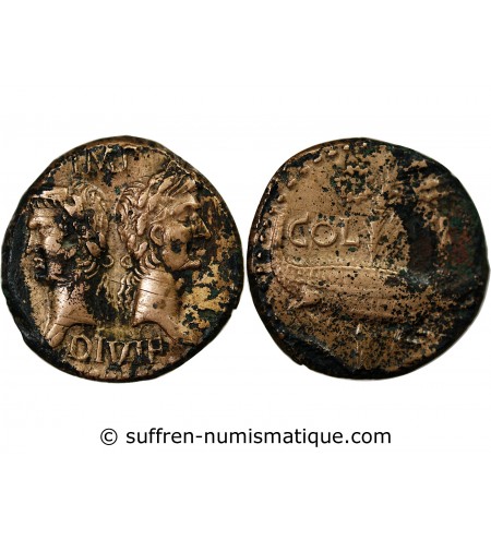 NEMAUSUS, NIMES, AUGUSTE ET AGRIPPA - DUPONDIUS 29 AV JC / 10