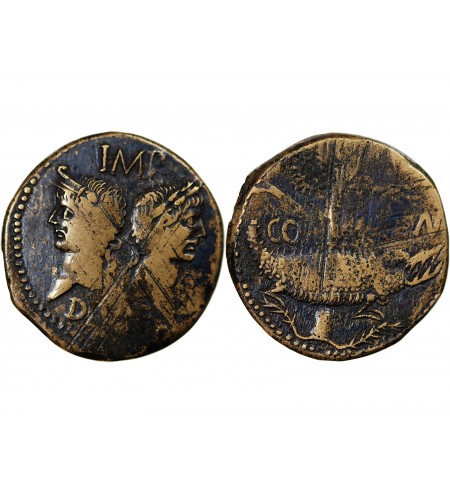 NEMAUSUS, NIMES, AUGUSTE ET AGRIPPA - DUPONDIUS 29 AV JC / 10