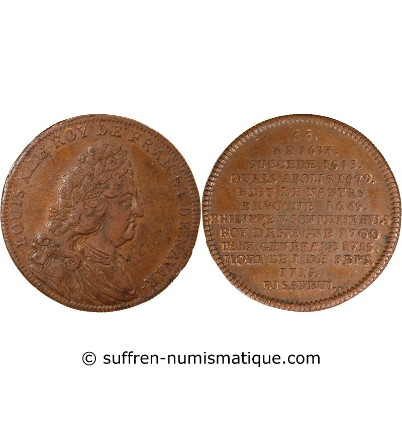 SERIE METALLIQUE DES ROIS DE FRANCE, LOUIS XIV - JETON CUIVRE