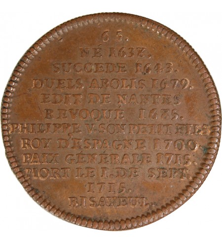SERIE METALLIQUE DES ROIS DE FRANCE, LOUIS XIV - JETON CUIVRE