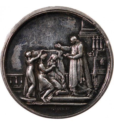MARIAGE, PRÊTRE BENISSANT - MEDAILLE ARGENT poinçon Abeille (1860-1879)