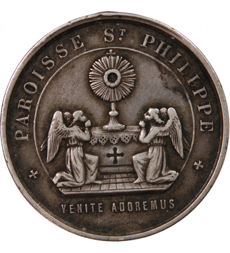ENFANTS DE MARIE, PAROISSE ST-PHILIPPE - MEDAILLE ARGENT poinçon Corne (après 1879)