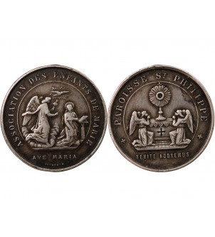 ENFANTS DE MARIE, PAROISSE ST-PHILIPPE - MEDAILLE ARGENT poinçon Corne (après 1879) 2