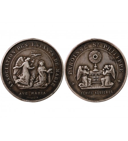 ENFANTS DE MARIE, PAROISSE ST-PHILIPPE - MEDAILLE ARGENT poinçon Corne (après 1879)