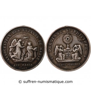 ENFANTS DE MARIE, PAROISSE ST-PHILIPPE - MEDAILLE ARGENT poinçon Corne (après 1879)