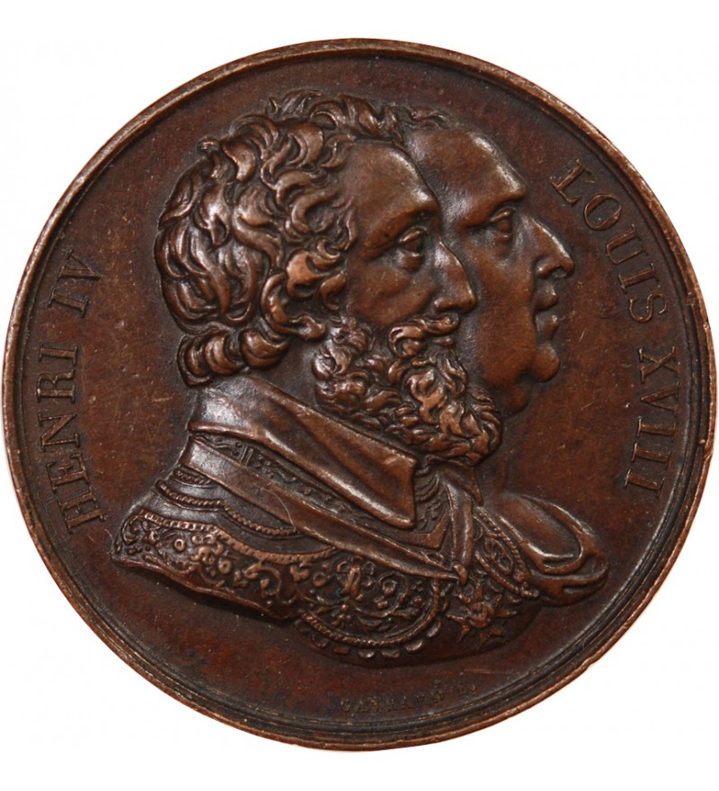 LOUIS XVIII, RETABLISSEMENT DE LA STATUE D'HENRI IV - MEDAILLE CUIVRE 1817