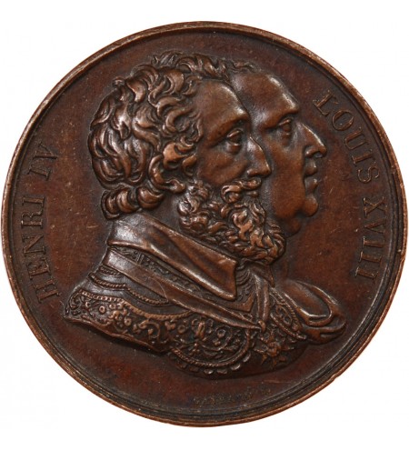 LOUIS XVIII, RETABLISSEMENT DE LA STATUE D'HENRI IV - MEDAILLE CUIVRE 1817