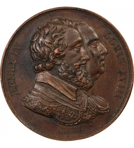 LOUIS XVIII, RETABLISSEMENT DE LA STATUE D'HENRI IV - MEDAILLE CUIVRE 1817