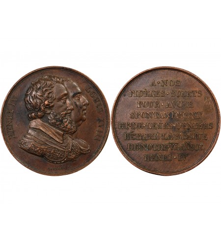 LOUIS XVIII, RETABLISSEMENT DE LA STATUE D'HENRI IV - MEDAILLE CUIVRE 1817