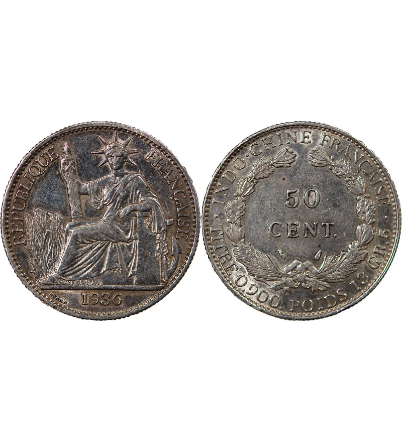 INDOCHINE FRANCAISE - 50 CENTIMES ARGENT 1936
