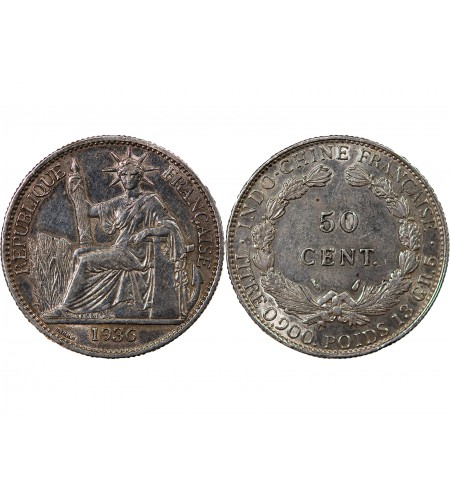 INDOCHINE FRANCAISE - 50 CENTIMES ARGENT 1936