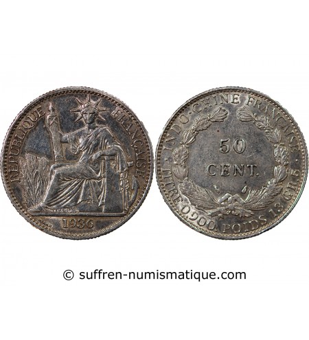INDOCHINE FRANCAISE - 50 CENTIMES ARGENT 1936
