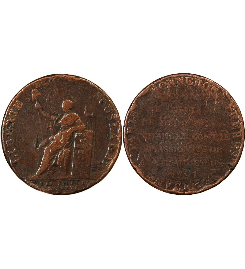 MONNAIE DE CONFIANCE - MONNERON 2 SOLS A LA LIBERTE 1791 L'AN III