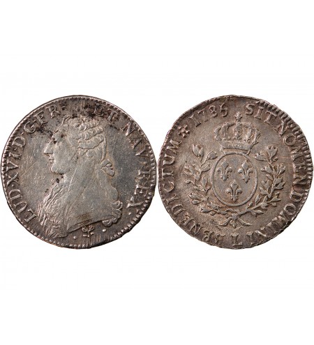 LOUIS XVI - ÉCU ARGENT AUX BRANCHES D'OLIVIER 1785 L BAYONNE