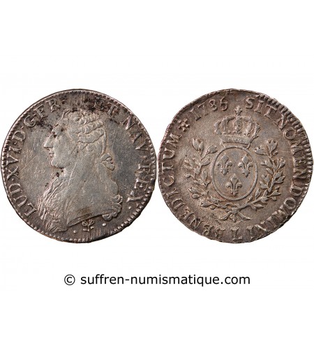 LOUIS XVI - ÉCU ARGENT AUX BRANCHES D'OLIVIER 1785 L BAYONNE