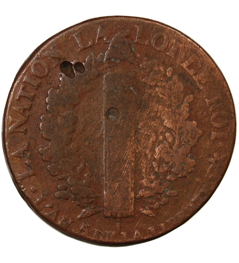 LOUIS XVI, CONSTITUTION - 2 SOLS AU FAISCEAU 1793 BB STRASBOURG