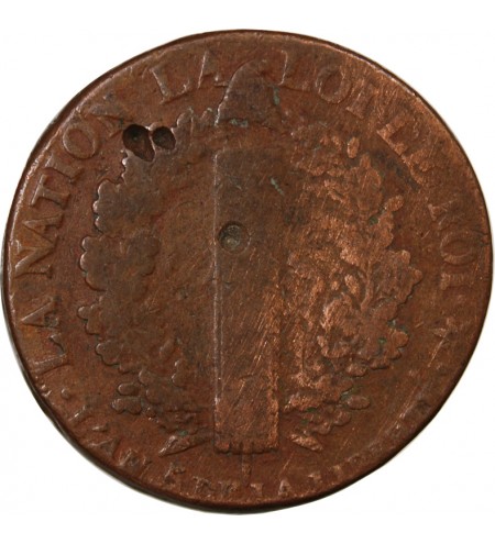 LOUIS XVI, CONSTITUTION - 2 SOLS AU FAISCEAU 1793 BB STRASBOURG