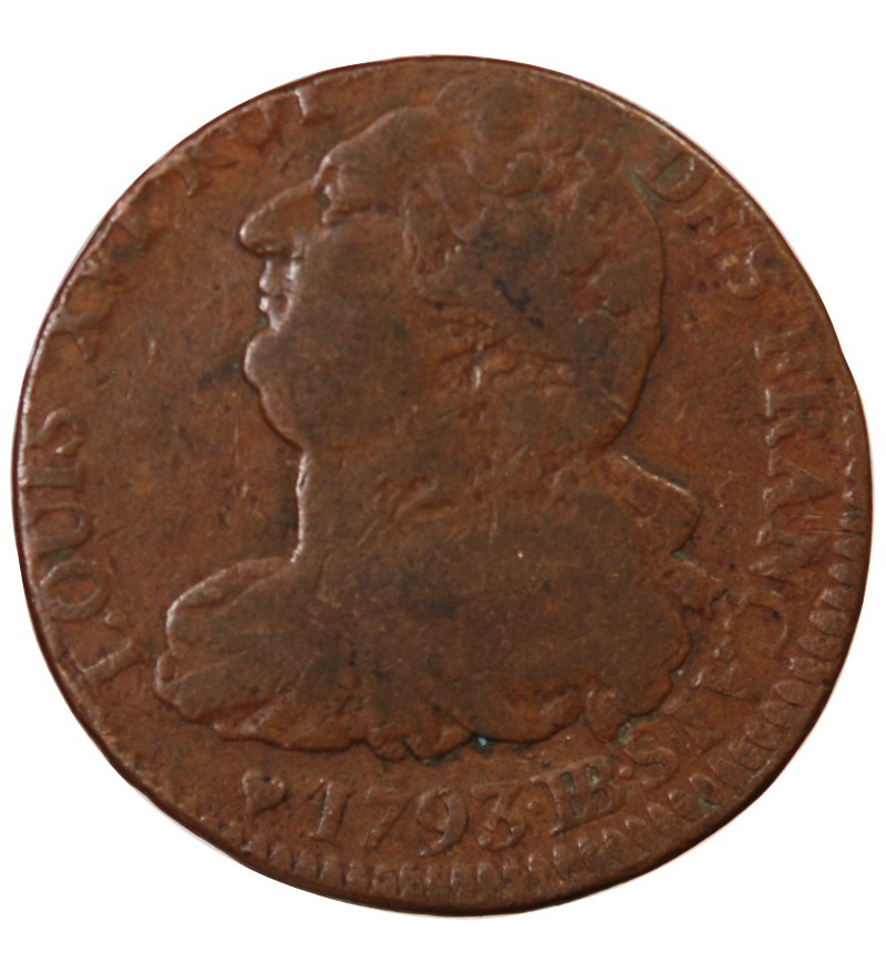 LOUIS XVI, CONSTITUTION - 2 SOLS AU FAISCEAU 1793 BB STRASBOURG